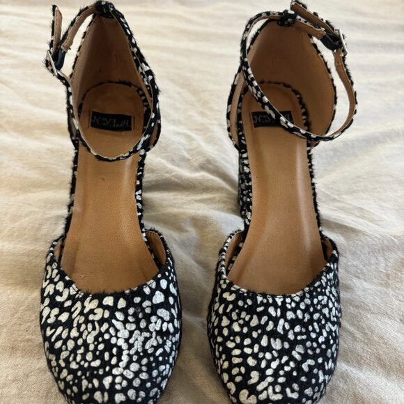 Retro N.Y.L.A. Black & White Pony Hair Platform Mary Jane Heels - sz 8 - Picture 4 of 6